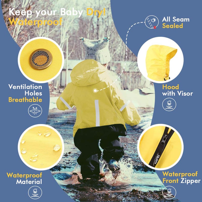 HAPIU Kids Toddler Rain Suit Muddy Buddy Waterproof Coverall,Yellow,3T,Upgraded - Image 2